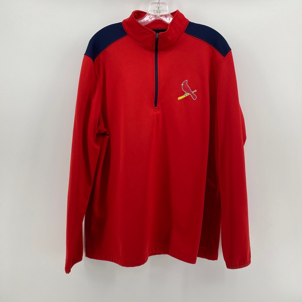 MLB St Louis Cardinals Mens XL Quarter Zip Pullover Red Navy Blue Long Sleeve